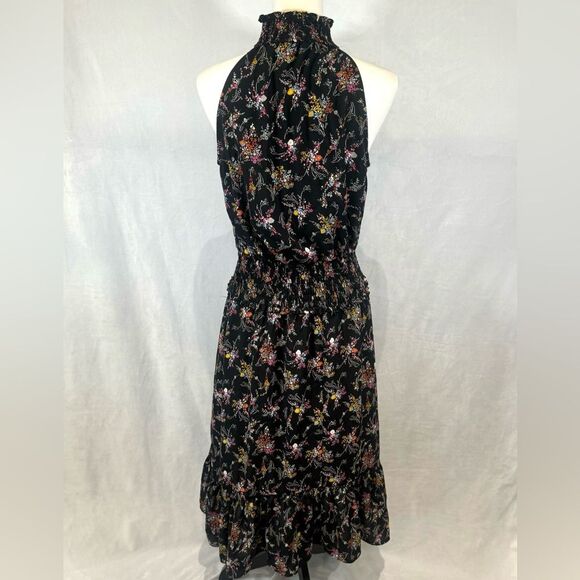 Express high mock neck smocked black ditsy floral midi dress size medium - Picture 8 of 9